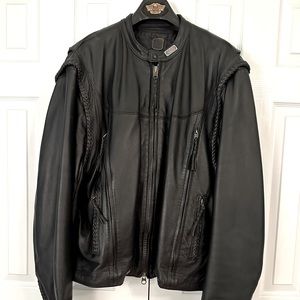 Willie G Harley Davidson Black Leather Motorcycle Jacket/Vest Exc.Condition 2XLT